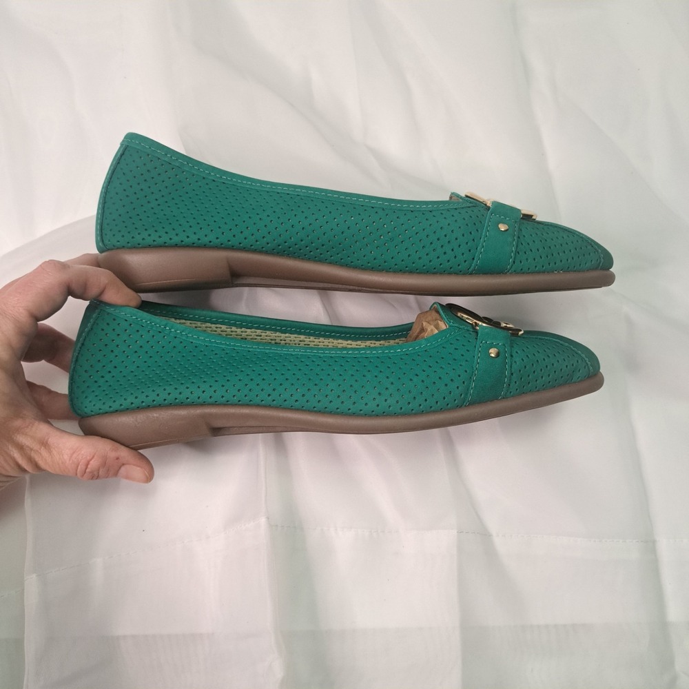 Aerosoles High "Big" Bet 8.5 Nubuck Blue/Grn Ballet Flats Old Money Modern Chic - Picture 5 of 8